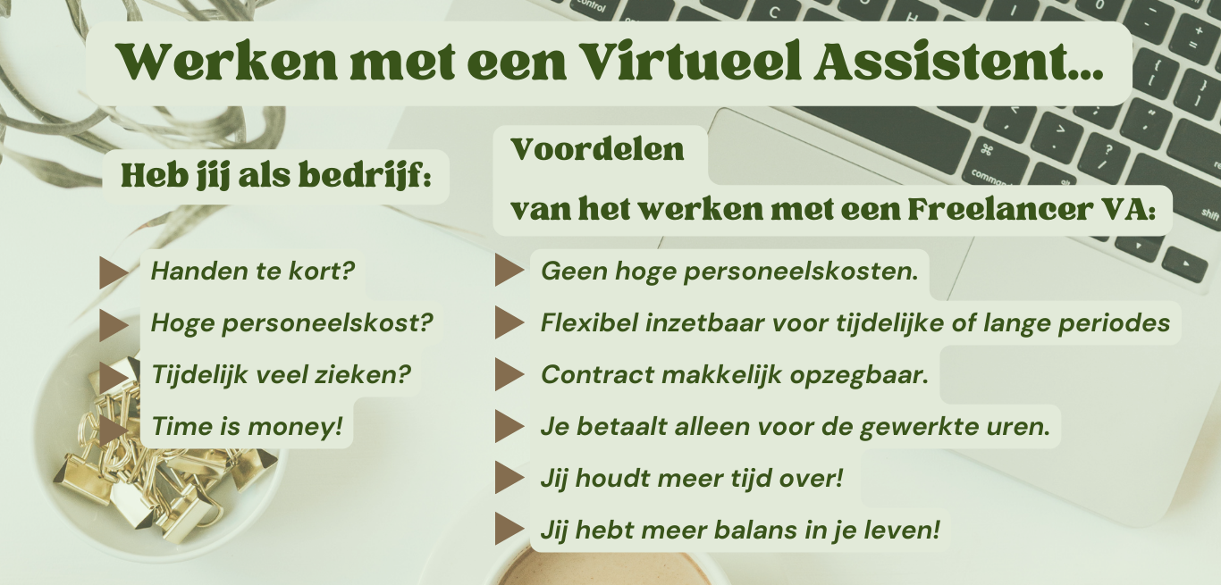 Voordelen werken met een virtueel asssitent virtueel assistent freelance freelancer administratieve hulp administratieve ondersteuning klantendienst backoffice email beheer agenda beheer offertes facturen